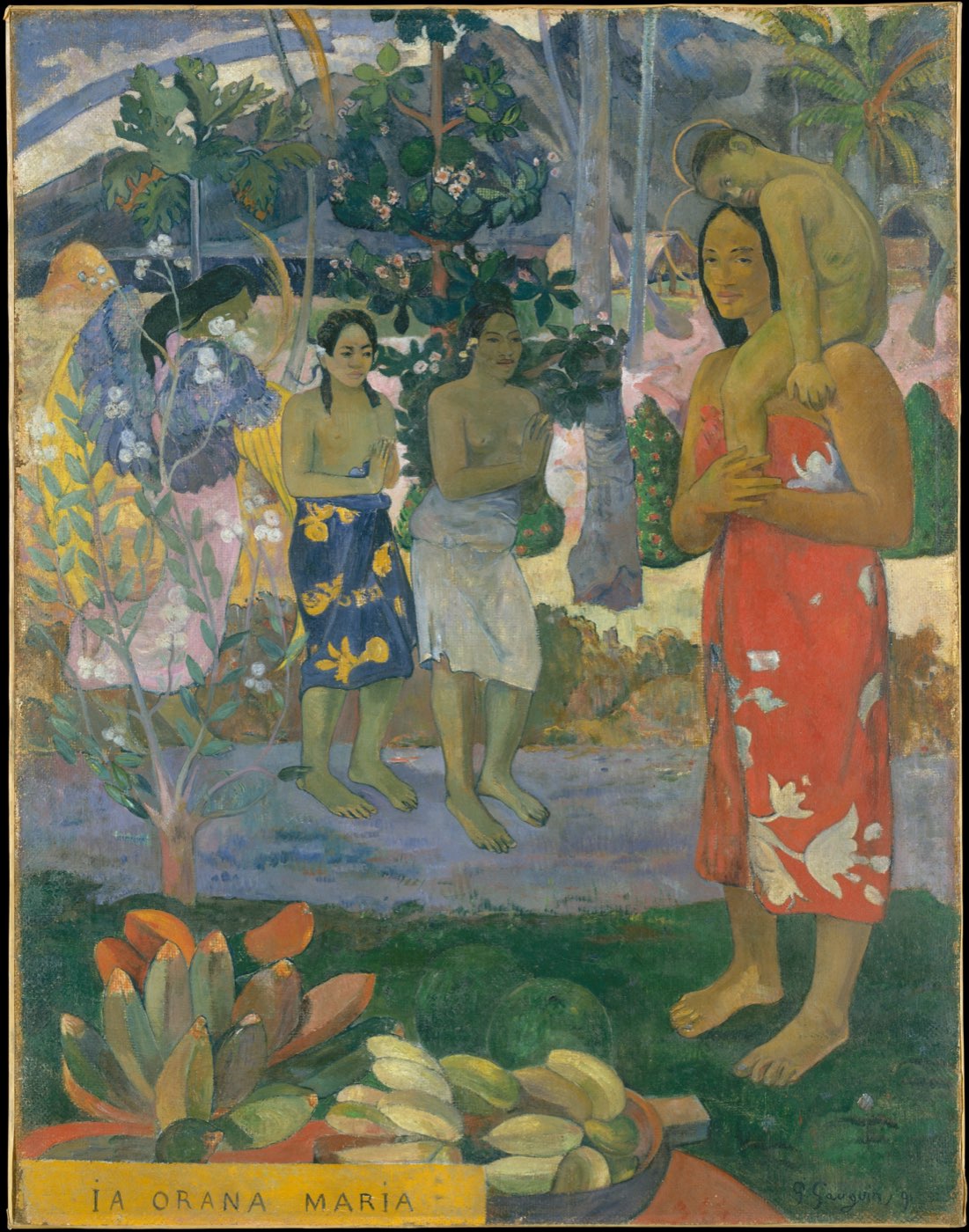 Paul Gauguin, Ia Orana Maria (Hail Mary) — a Tahitian Madonna and child greeted by two women